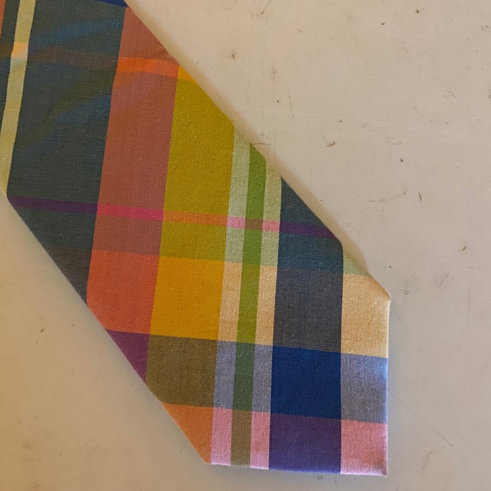 GH Bass Mens Plaid Necktie Multicolor Green Blue Orange Pink Preppy Tie Pride
